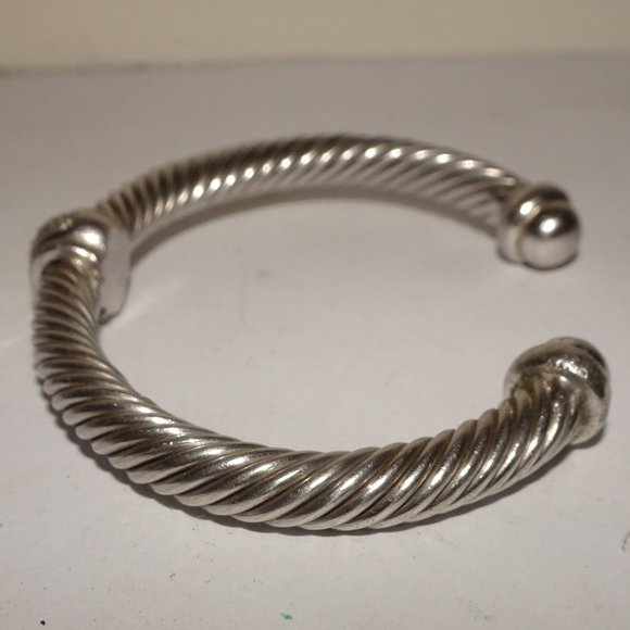 SS 925 Pave Diamonds Cable Cuff Bracelet - Picture 7 of 9